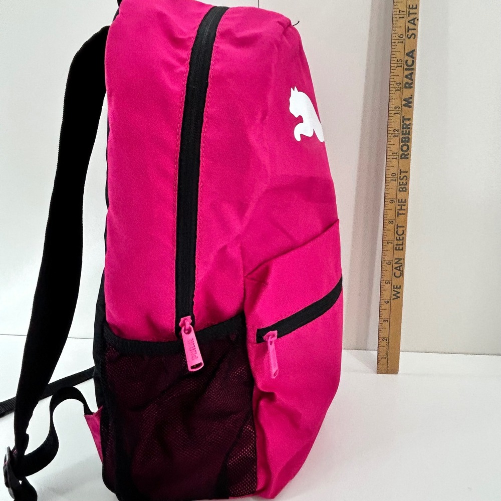 Puma Pink Backpack with White Logo Mesh Side Pockets Front Zip Pocket Bookbag - Picture 5 of 7